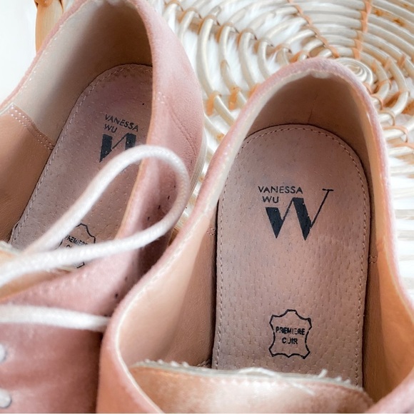 Anthropologie Vanessa Wu Metallic Oxford Loafers Rose Gold Leather Suede Lace Up - Picture 10 of 15